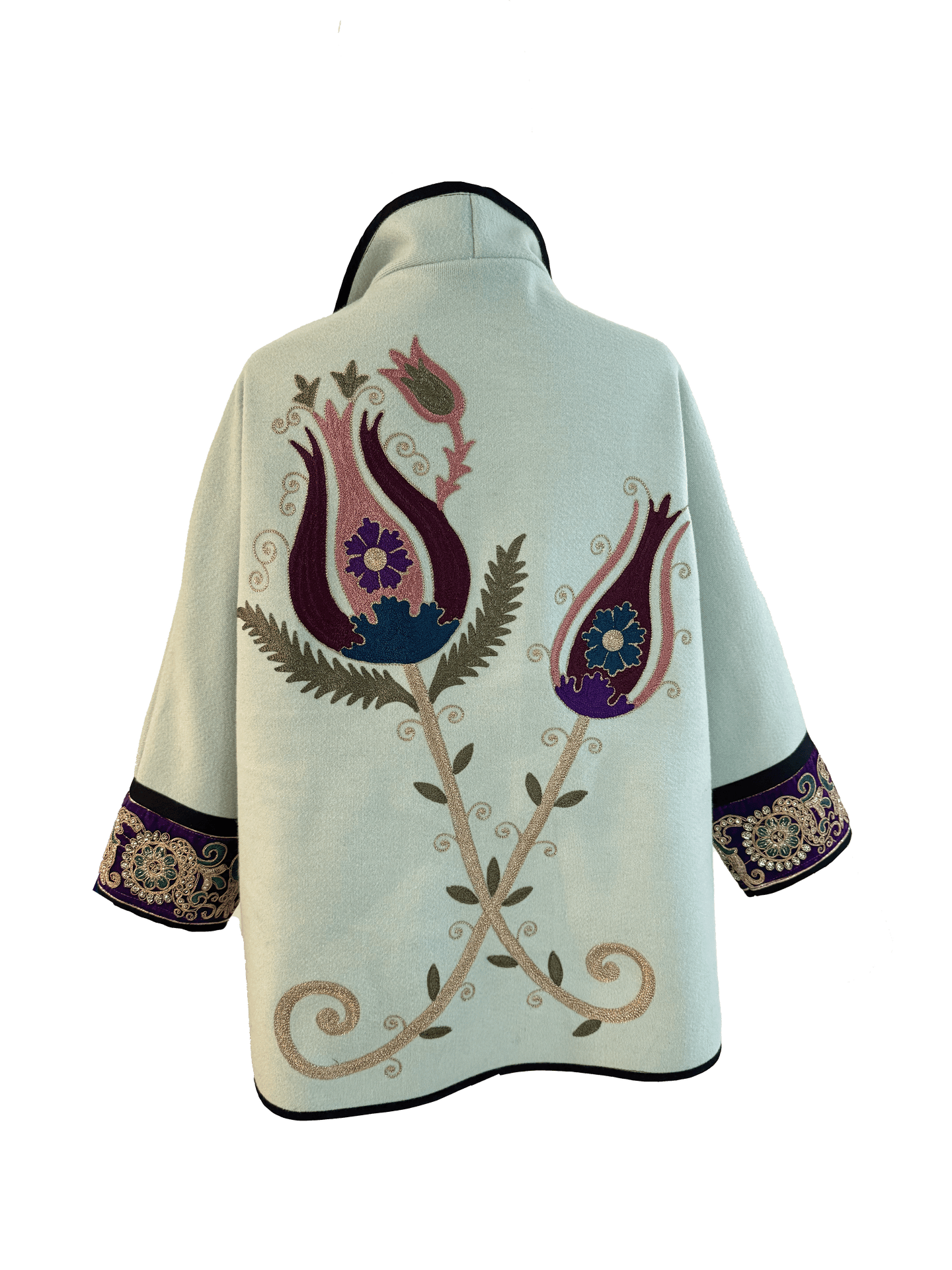 The Round Jacket With Aghabani Embroidery in Mint Green