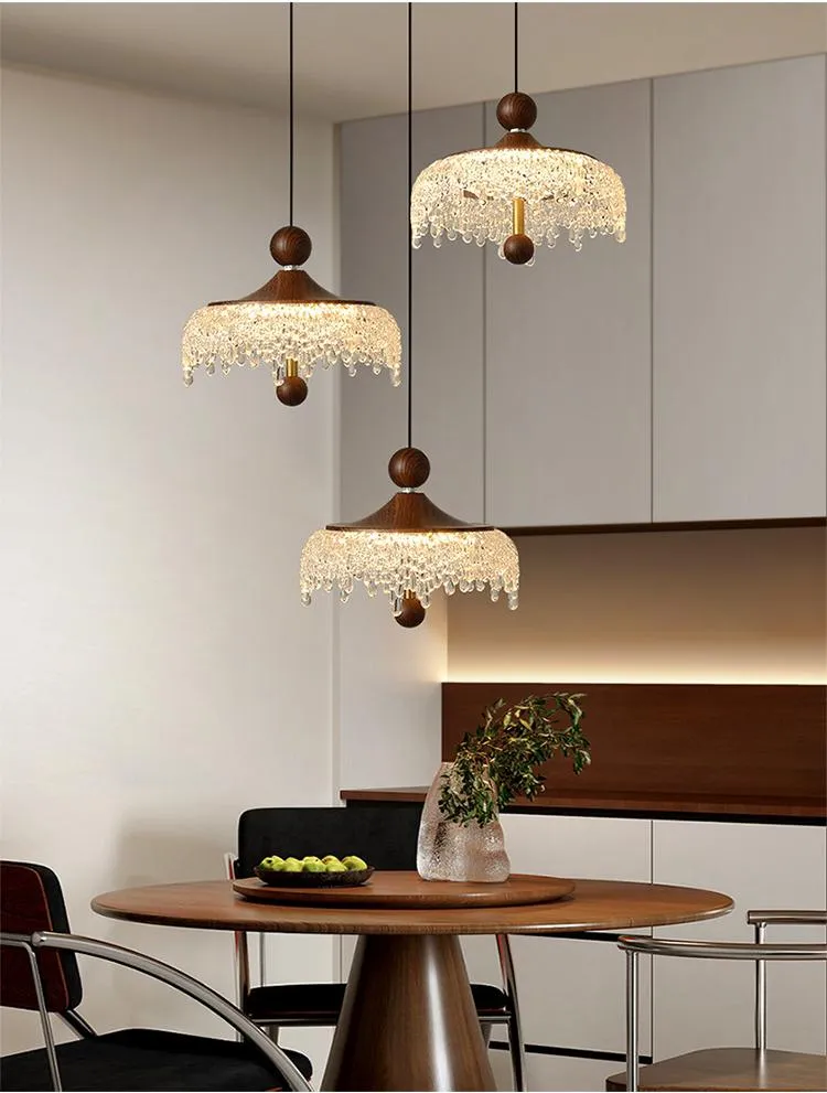 Scandinavian Wood Colour Acrylic Teardrop Dining Room Pendant Light