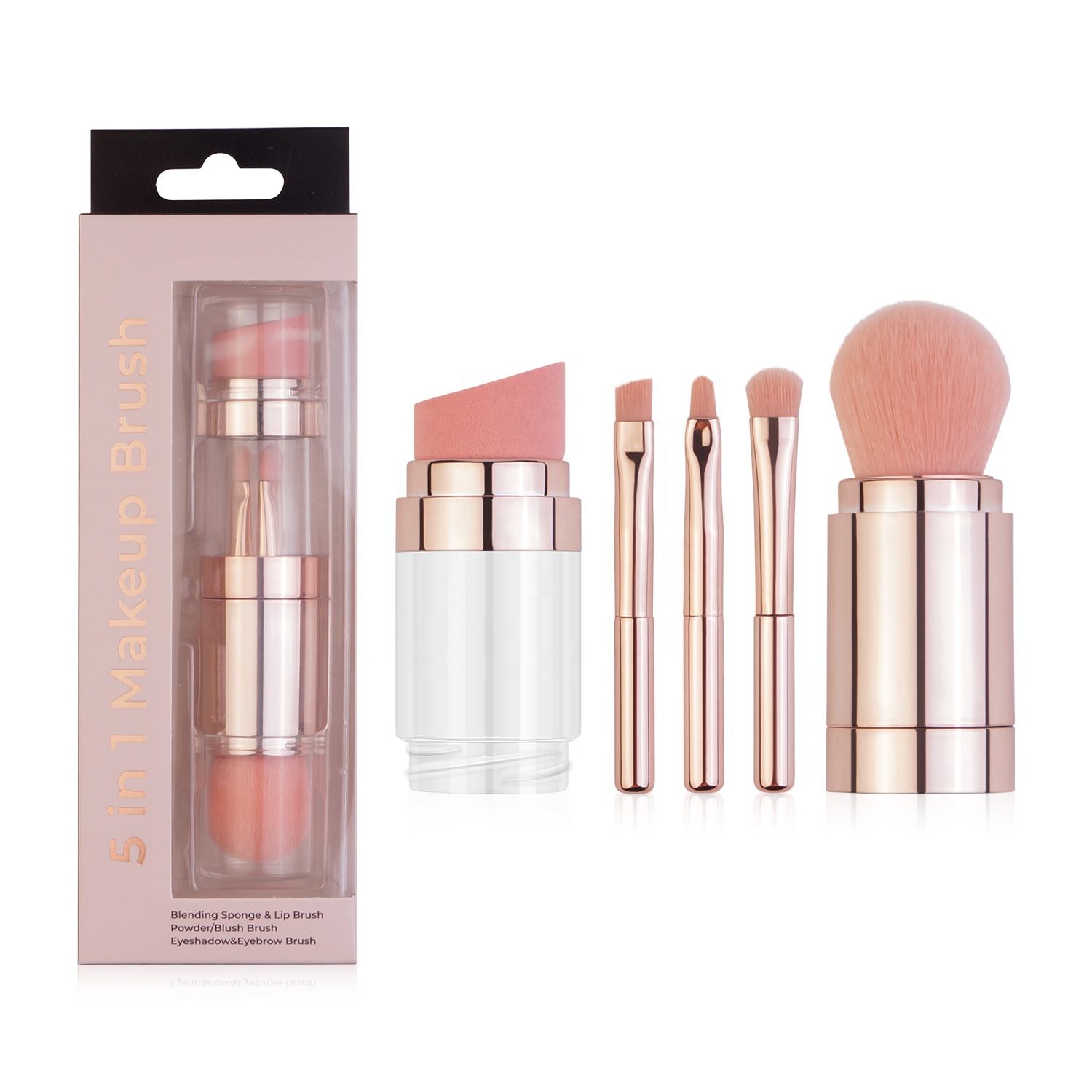 New Style for Travel Double Side Makeup Brushes Retractable 5 in 1 Mini Makeup Brush Set